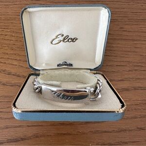 Vintage ELCO Nickel Silver Identity ID Curb Chain Bracelet 8" MCM "Chris"